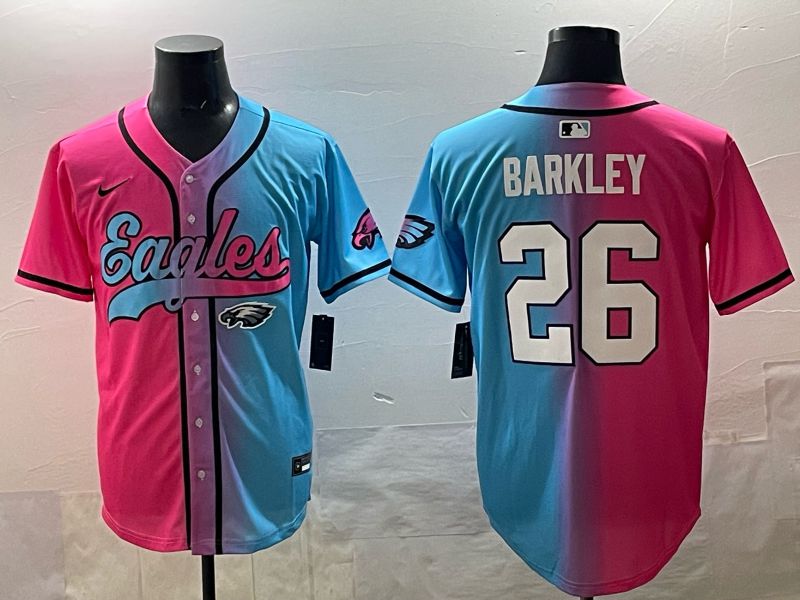 Men 2025 Philadelphia Eagles 26 Barkley Blue pink Nike Limited NFL Jersey style 011